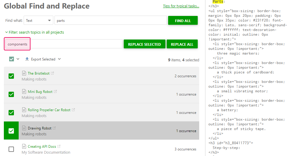 Fill in the Replace with field