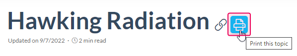 The Print this topic button in the Reader Interface