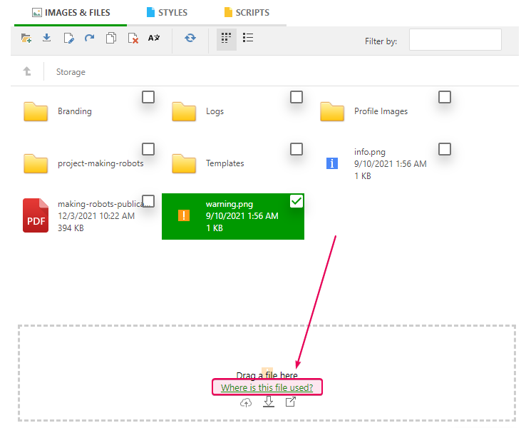 Where is this file used link in the File Manager
