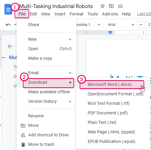 Google Docs File menu