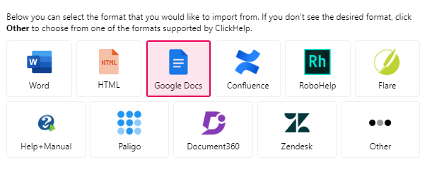 Starting page of the Import Wizard