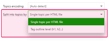 Split into topics by option in the Import Wizard