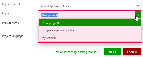 The Import to option in the Import Wizard 