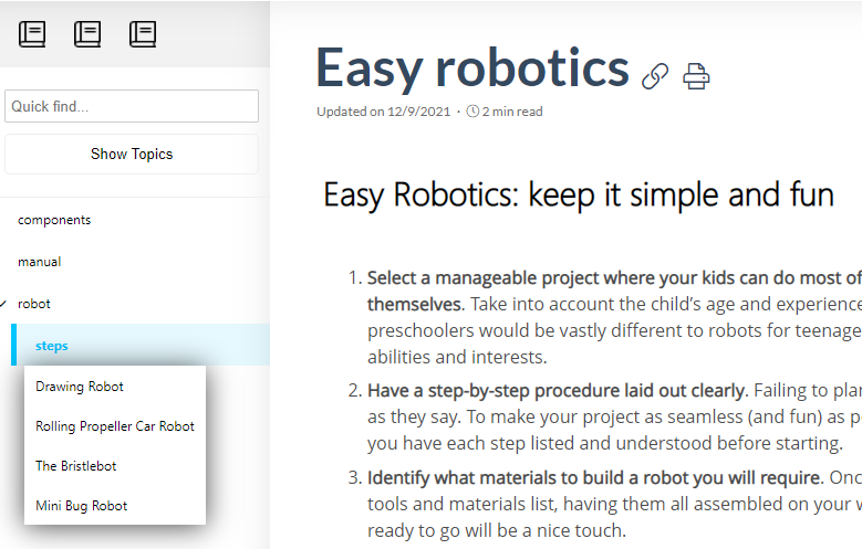The list of topics that have one keyword assigned in the Reader UI