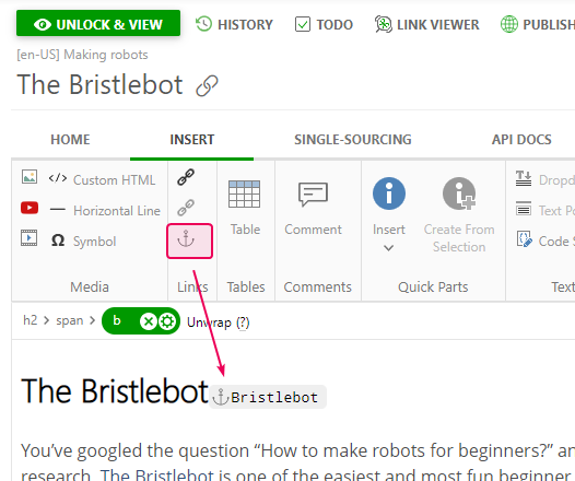 Click the Anchor item to insert the anchor