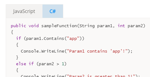 The code sample in multiple programming languages
