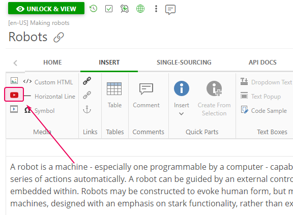 The Insert Video button on the Insert tab of the Ribbon bar