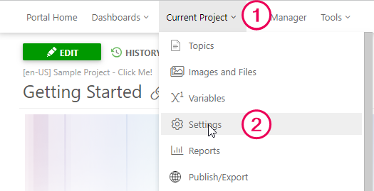 Open the current project settings page