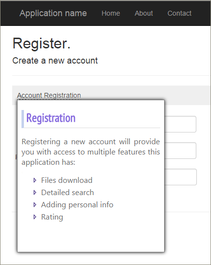 Context help in a popup window with a text snippet as a context element