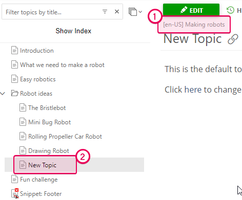 The TOC node in the project