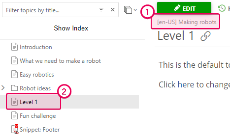 The TOC node in the project