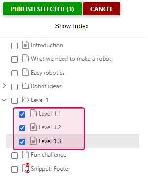 Child topics selected to publish