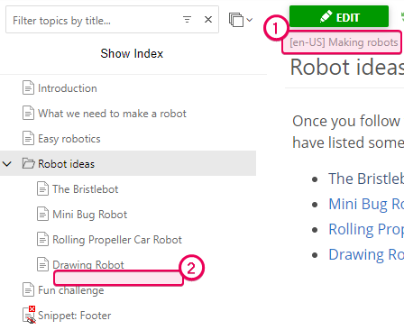 The TOC node deleted from the project