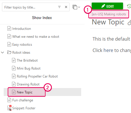The TOC node in the project