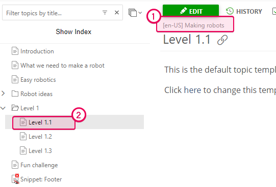 The TOC node in the project