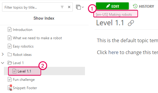 The TOC node in the project