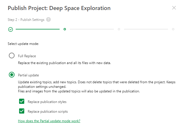 Choose the Partial Update option on the second step of the Publishing process