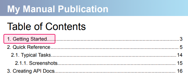 Custom heading in the TOC in the PDF output