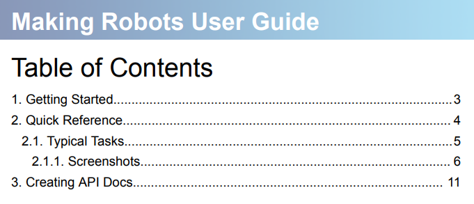 The limited TOC in the PDF output