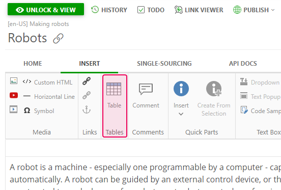 The Table button on the Insert tab of the Ribbon ar