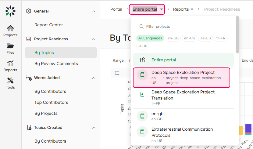 Choose a project from the Report for combobox.