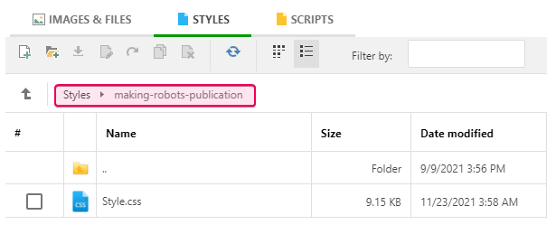 Open the project or publication folder to see the files