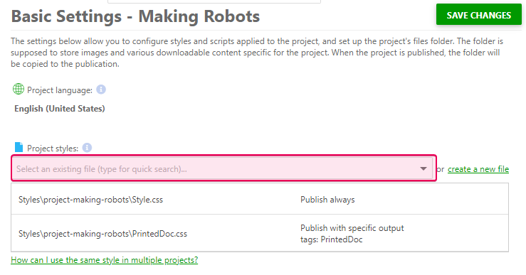Select the styles file from the dropdown box in the basic settings