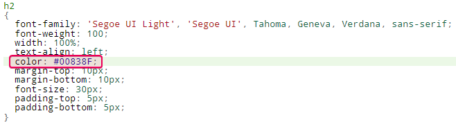 New value of the color property in the CSS file