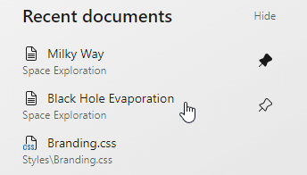 The Recent Documents panel.