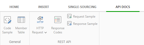 The API Docs tab of the Ribbon bar