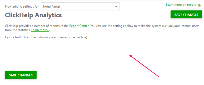 Add IP addresses to the Ignore traffics from the following IP addresses field