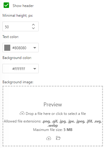 The Application header section in the Reader Interface settings