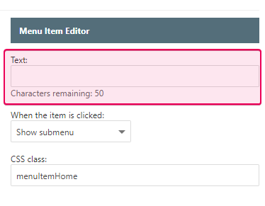 Delete the item text to replace a text with an image in the Reader Menu Editor