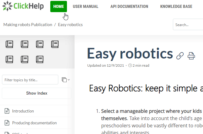 The Home button in the Reader UI