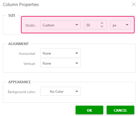 Set the table's width to custom in the table propertied