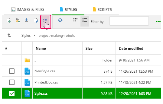 The Move button in the File Manager