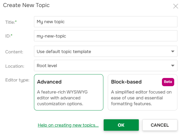 The Create New Topic dialog