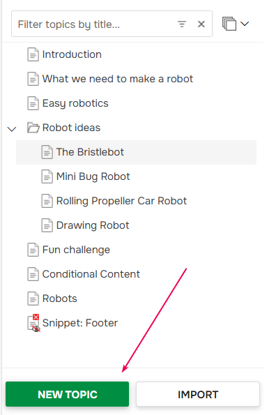 The Create New Topic button in the topic's editor