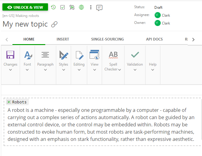 A topic inserted as a snippet into the topic's content