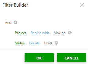 Filter conditions in the Filter Builder
