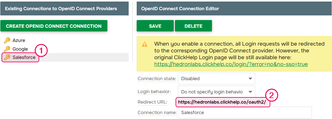 Open the ClickHelp Single Sign-On settings and get the Redirect URL
