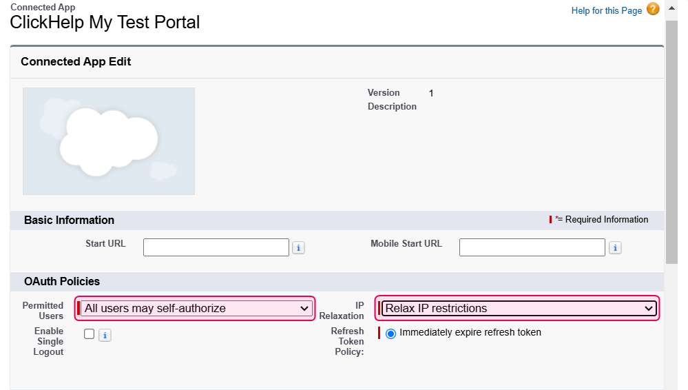 Set the necessary values on the Edit policies screen