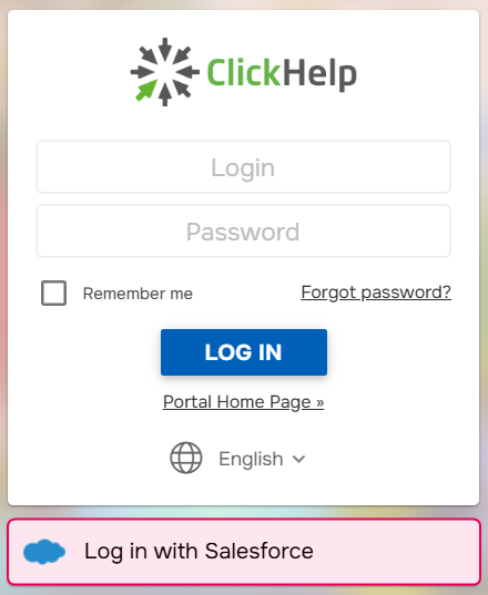 The Log in with Salesforce option on the ClickHelp login page