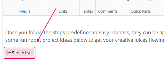 The See Also element in the editing mode