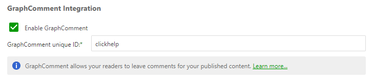 The GraphComment Integration settings