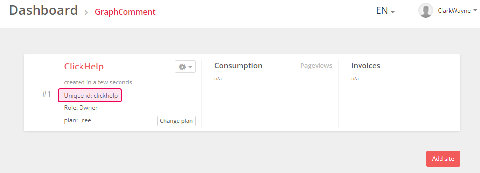 Copy the Unique id on the GraphComment Dashboard