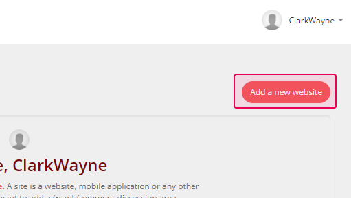 Click the Add a new website button on the GraphComment Dashboard