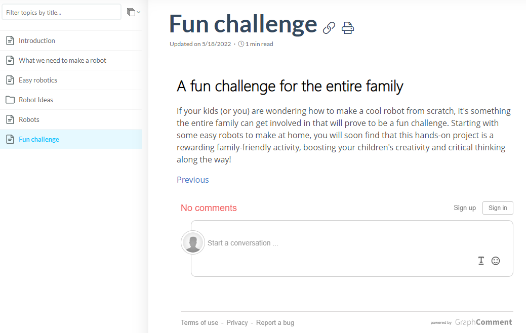 The GraphComment section in a publication