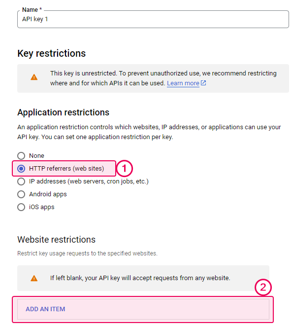 Restrict API key to particular websites