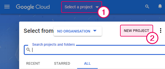 Create a new project on the Google Cloud Platform Console